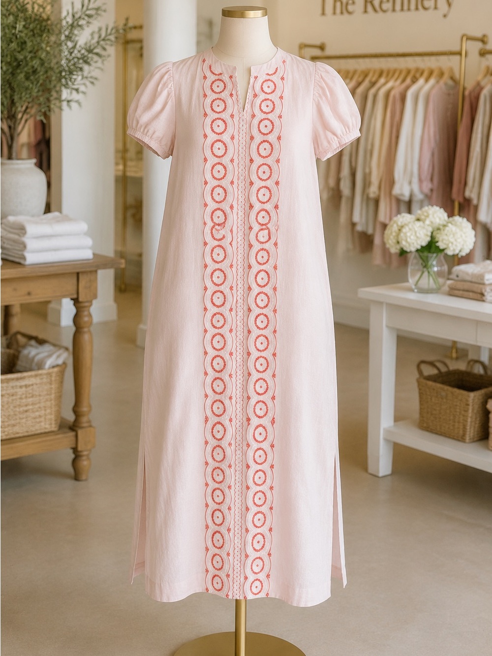 Sail to Sable Light Pink Embroidered Midi Dress